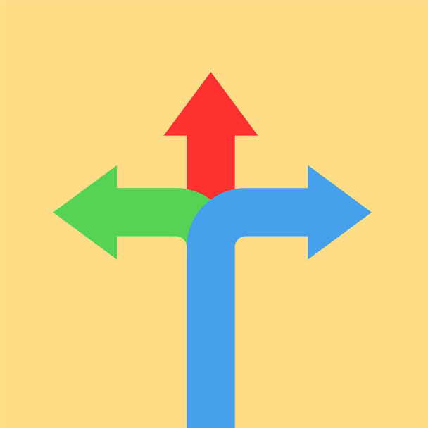 Tres flechas apuntando en diferentes direcciones. Elija el concepto de camino. Vector
 - Vector, imagen