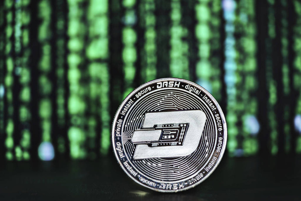 dash coin on abstract matrix green background - Photo, Image