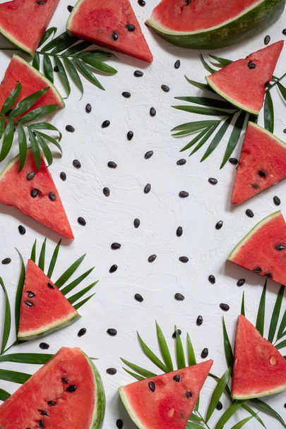 Sliced watermelon on white background. Summer concept. - Photo, image