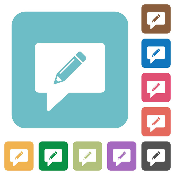 writing comment white flat icons on color rounded square backgrounds - Vector, Image