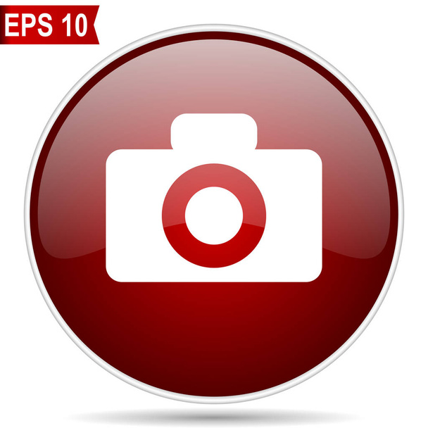 Camera cherry red glossy round web vector icon. Editable simple circle modern design internet button on white background.  - Vetor, Imagem