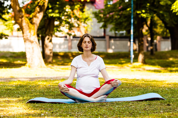 Portrait of young pregnant woman while relaxing outdoor - Photo, image
