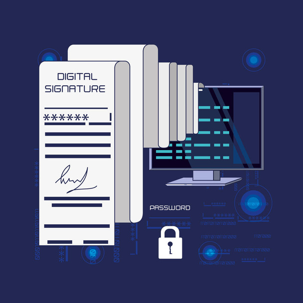 digitális aláírás biztonsági ikonok - Vektor, kép