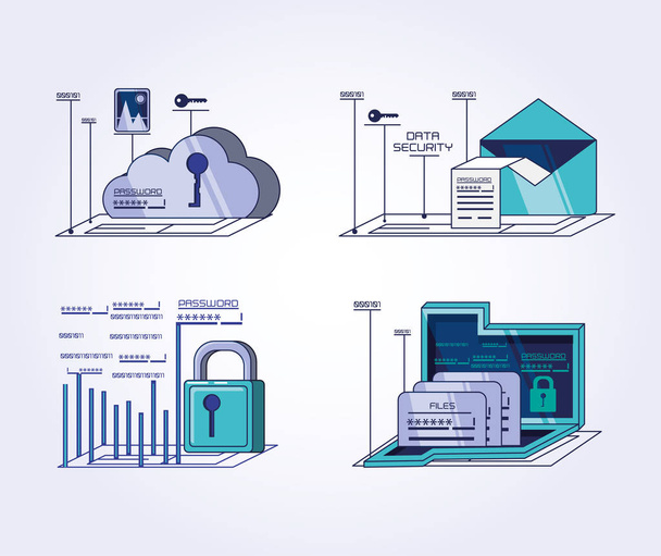 data security technology set icons - Vector, Image
