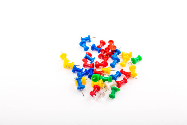 Colorful Pushpins on White Background - Photo, Image