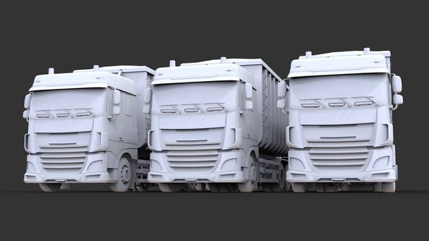 Large white trucks with separate trailers, for transportation of agricultural and building bulk materials and products. 3d rendering - Photo, Image