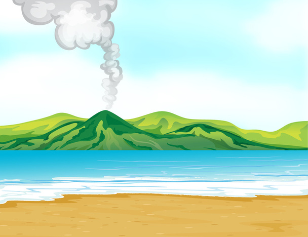 een uitzicht op het strand in de buurt van een vulkaan - Vector, afbeelding