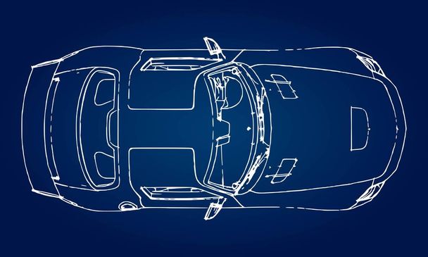Sketch of a modern sports car on a blue background with a gradient - Vector, Image