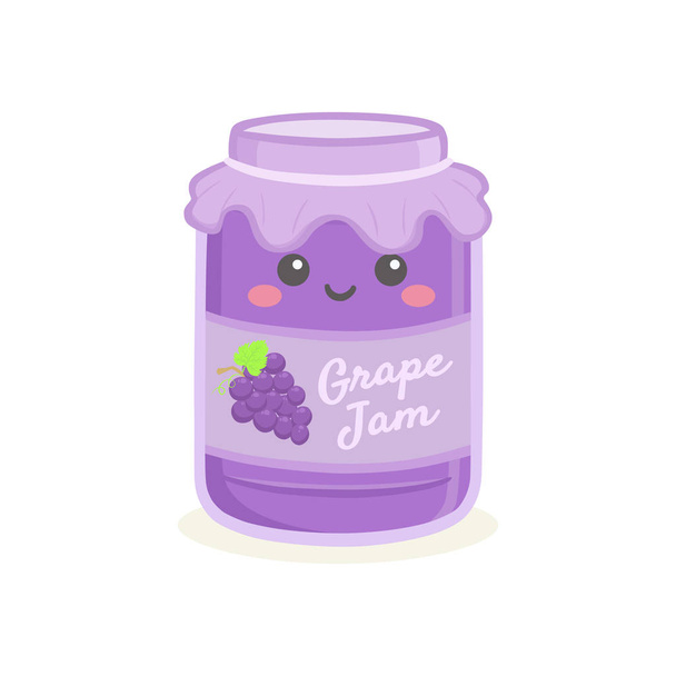 Милий виноград желе джем пляшка Jar Векторна ілюстрація мультфільм посмішка
 - Вектор, зображення