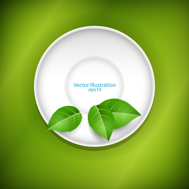 Green leaves on a saucer. - Vector, Image