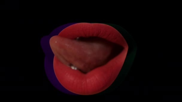 Primo piano filmato di labbra rosse lussureggianti con lingua leccare su sfondo colorato
 - Filmati, video