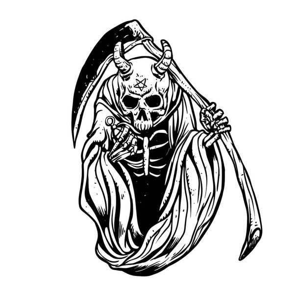 黒と白の角や手榴弾のベクトルのロゴと死神 - ベクター画像