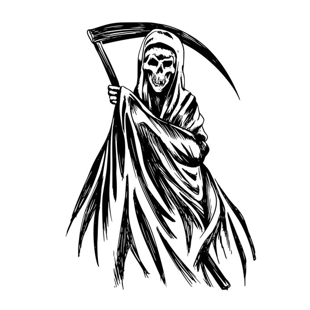 Ruční napuštěné Grim Reaper ilustrace černá a bílá - Vektor, obrázek
