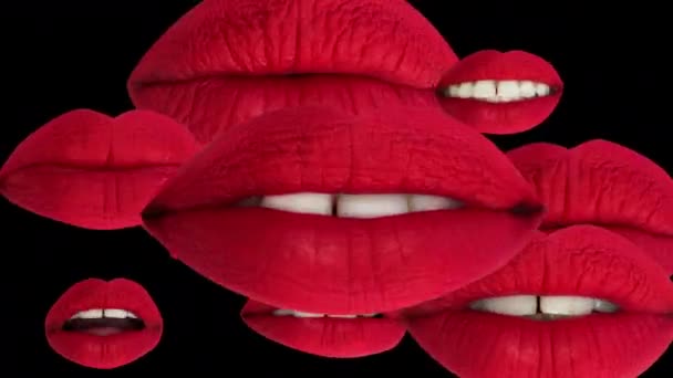 Διαφορετικές εικόνες γυναίκα όμορφη κόκκινα χείλη σε μαύρο φόντο - Πλάνα, βίντεο