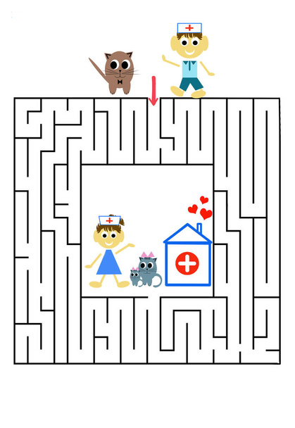 Divertido juego de laberinto para niños preescolares. Ilustración de la educación lógica para niños en edad preescolar. - Foto, Imagen
