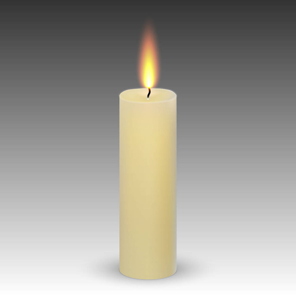 realistic paraffin burning candle isolated on white background. - Vector, Image