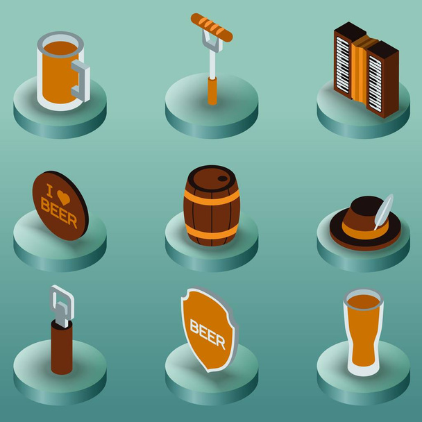 Octoberfest color isometric icons - Vector, Imagen