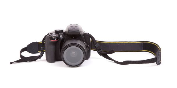 Digital camera with lens isolated on white background - Photo, Image
