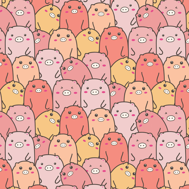 Cute Pig Vector Pattern Background. Handmade Vector Illustration. - Vektori, kuva