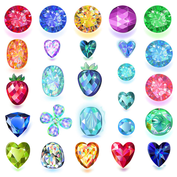Set of colored gems isolated on white background, vector illustration - Vector, Image