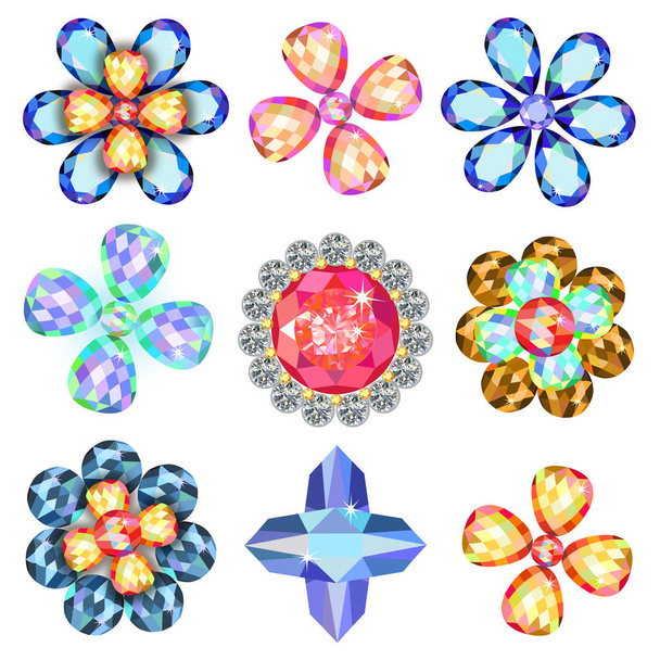Set of colored gems isolated on white background, vector illustration - Vektor, Bild