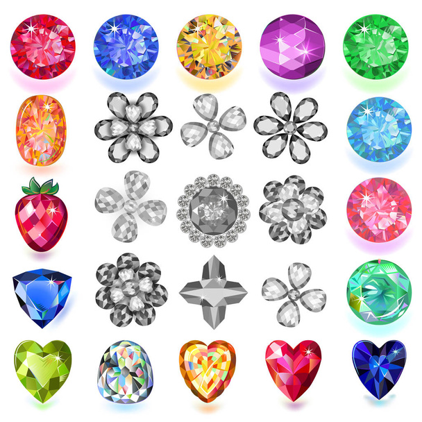 Set di gemme colorate isolate su sfondo bianco, illustrazione vettoriale
 - Vettoriali, immagini