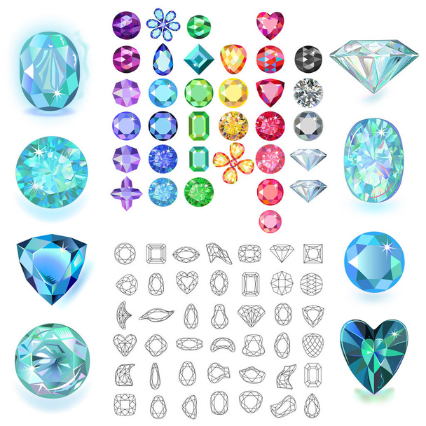 Set of colored gems isolated on white background, vector illustration  - Vector, Image