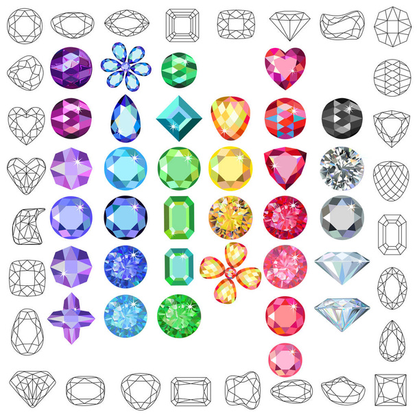 Набор цветных драгоценных камней, выделенных на белом фоне, векторная иллюстрация
 - Вектор,изображение