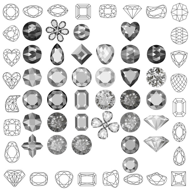 Set gekleurde edelstenen geïsoleerd op een witte achtergrond, vectorillustratie - Vector, afbeelding