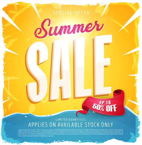 banner de plantilla de venta de verano con elementos de colores, tipografía y marco grunge
 - Vector, imagen