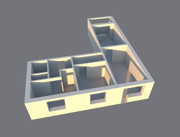 分析観点ビューの 3 d レンダリング デザイン アパート。作図平面 - 写真・画像