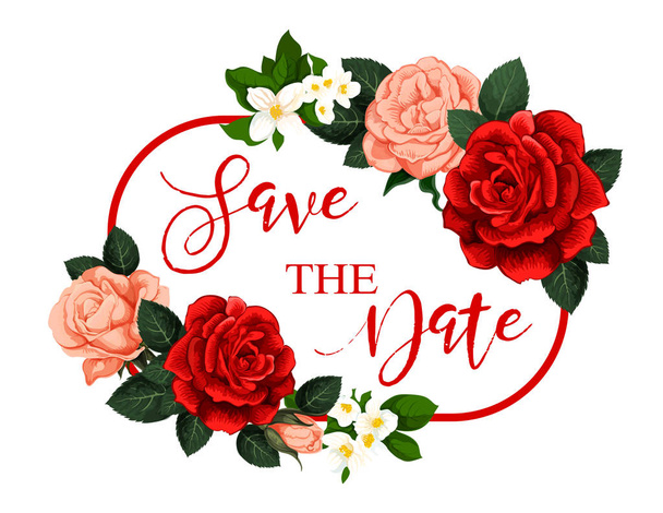 Αποθηκεύσετε το πλαίσιο λουλουδιών ημερομηνία για ΠΡΟΣΚΛΗΤΗΡΙΑ ΓΑΜΟΥ - Διάνυσμα, εικόνα