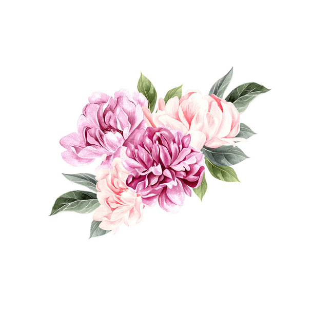A beautiful watercolor bouquet  with peony.   - Foto, Imagem