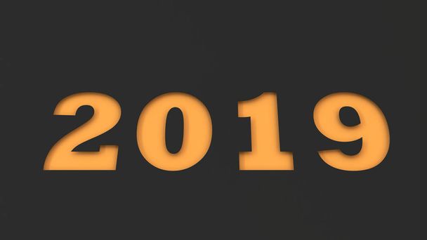 Orange 2019 number cut in black paper. 2019 new year sign. 3D rendering illustration - 写真・画像