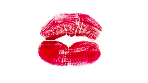 opeenvolging van verschillende afbeeldingen van close up van dames beautful volledige rode lippenstift markeert gemaakt op papier - Video
