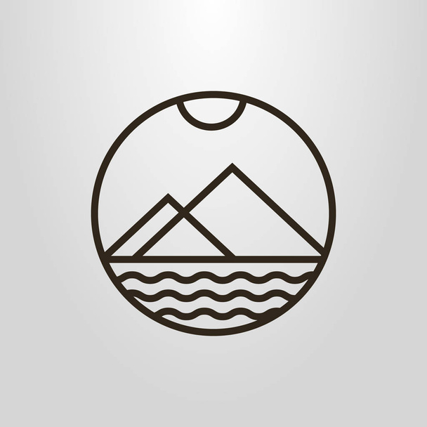 Fekete-fehér szimbólum a hegyi táj, a kerek keret - Vektor, kép