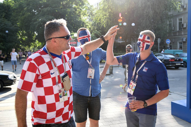 25 June 2018. Rostov-on-Don. Russia. Croatian and Icelandic football fans support the national team at the World Cup. Croatia Iceland - Fotografie, Obrázek