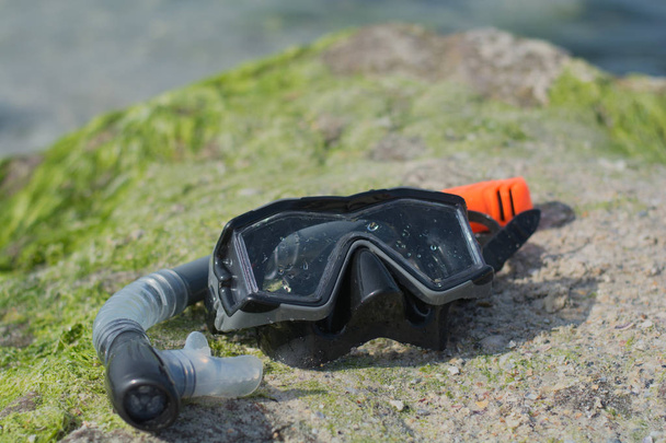 snorkel snorkeling mask on stone - Photo, Image