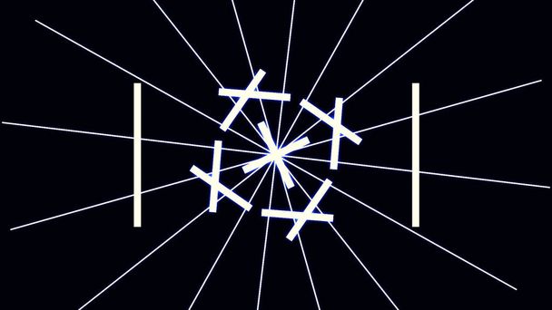 Цифрове кібермісто Частинки HUD Фон з лініями візерунка з кубиками і спалахом світла. 80-ті роки Ретро футуризм Фон. Аналогові глюкові ефекти з видимим візерунком CRT катодної трубки
. - Фото, зображення