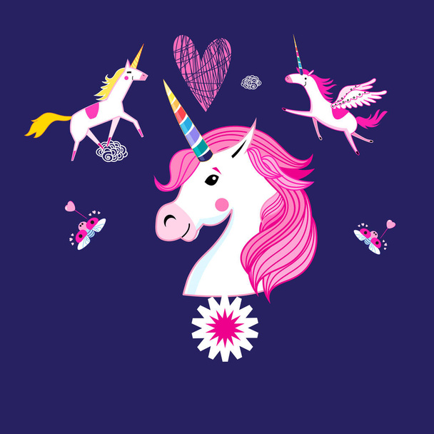 ector cartoon set of unicorns and fabulous objects. - Vector, Image