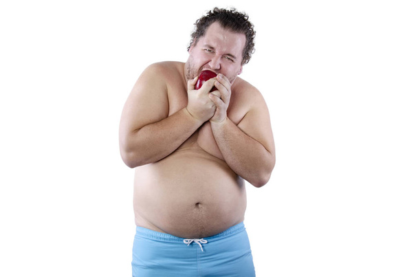 Grappige dikke man en dieet.  - Foto, afbeelding