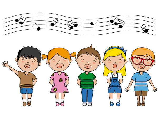 Kindergruppe beim Singen. Vektor isoliert - Vektor, Bild