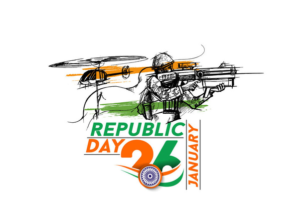 Cartel o pancarta de las fuerzas armadas indias, concepto del día de la República India con texto 26 de enero
 - Vector, Imagen