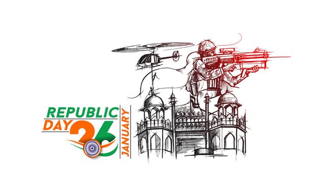 Ινδικές οπλισμένες δυνάμεις αφίσας ή πανό, ινδική δημοκρατία Μονοήμερα έννοια με κείμενο 26 Ιανουαρίου - Διάνυσμα, εικόνα