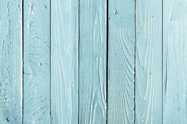 top view of light blue wooden background with vertical planks  - Photo, Image