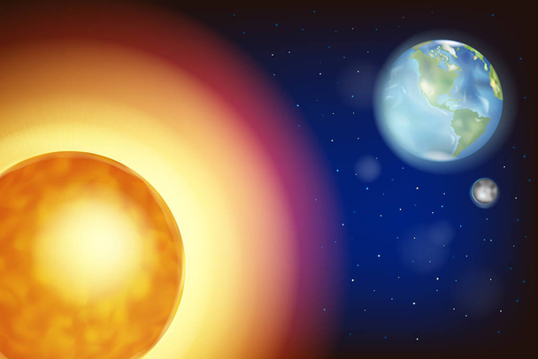 Planet Erde und Sonne. Vektor-Illustration des Raumes - Vektor, Bild