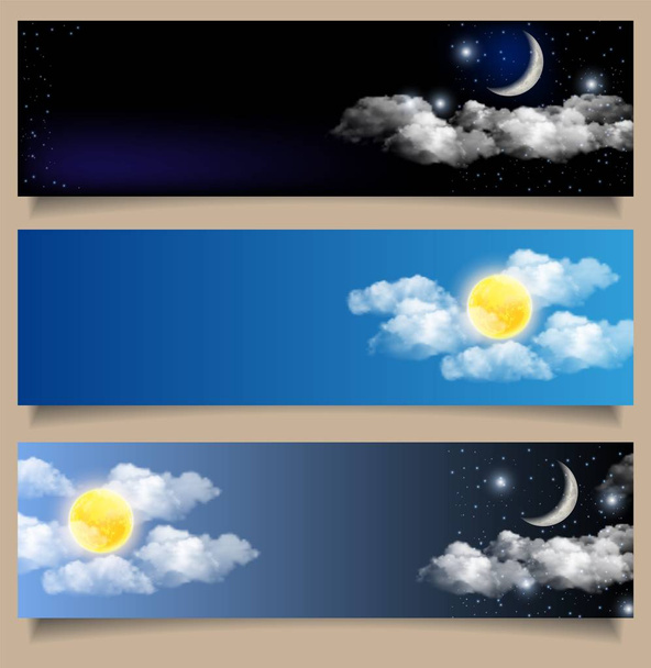 Vector set of day and night horizontal banners - Vector, Image