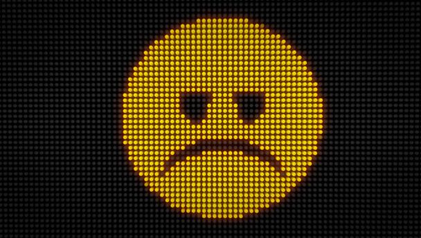 Visage triste émoticône sur grand écran LED avec de grands pixels. Icône d'expression de tristesse lumineuse sur des ampoules stylisées illustration 3D
. - Photo, image