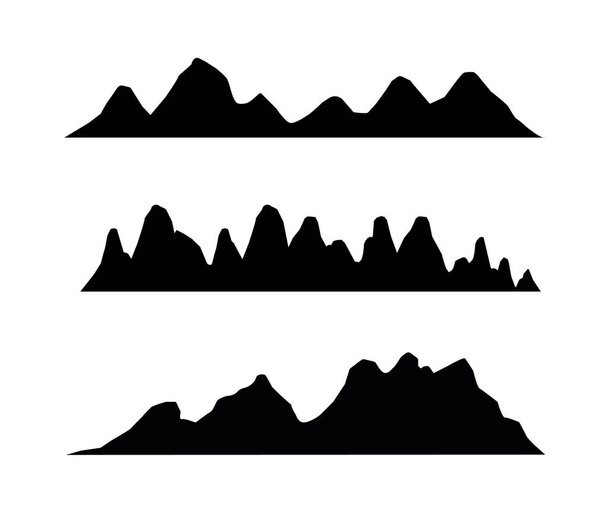 Les silhouettes de montagne surplombent. Vecteur vecteur de terrain de collines rocheuses, silhouette de montagnes isolée sur fond blanc pour l'aménagement paysager
. - Vecteur, image