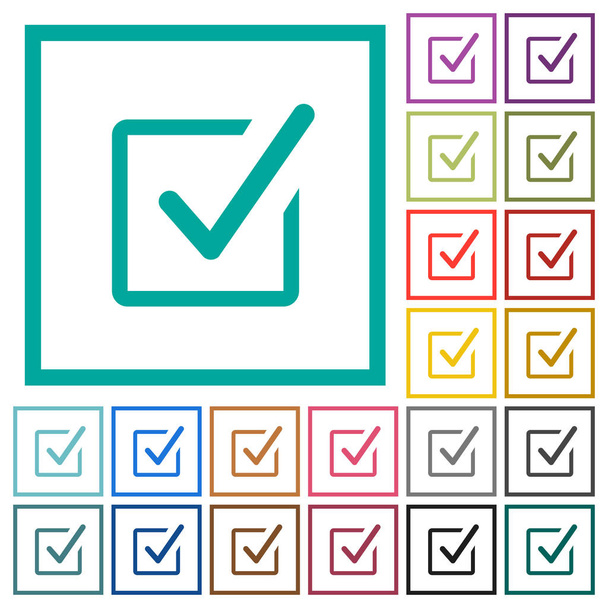Caixa de seleção ícones de cor plana com quadros quadrantes no fundo branco
 - Vetor, Imagem